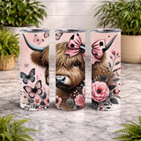 Floral Highland Cow 3 20 OZ Wrap Mockup