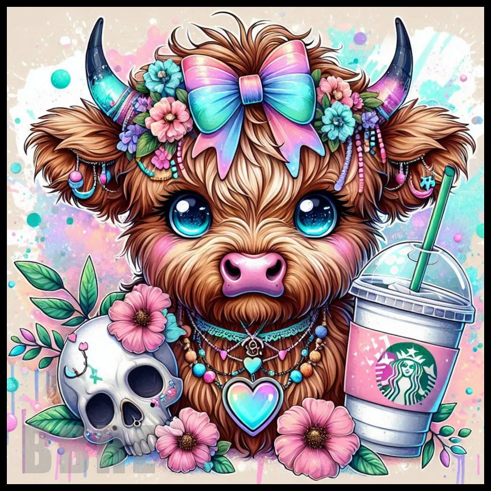 Floral Highland Cow 4 20 OZ Sublimation Wrap