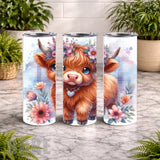 Floral Highland Cow 12 20 OZ Wrap Mockup