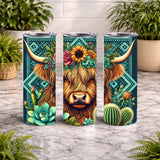 Floral Highland Cow 13 20 OZ Wrap Mockup