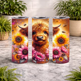 Floral Highland Cow 16 20 OZ Wrap Mockup