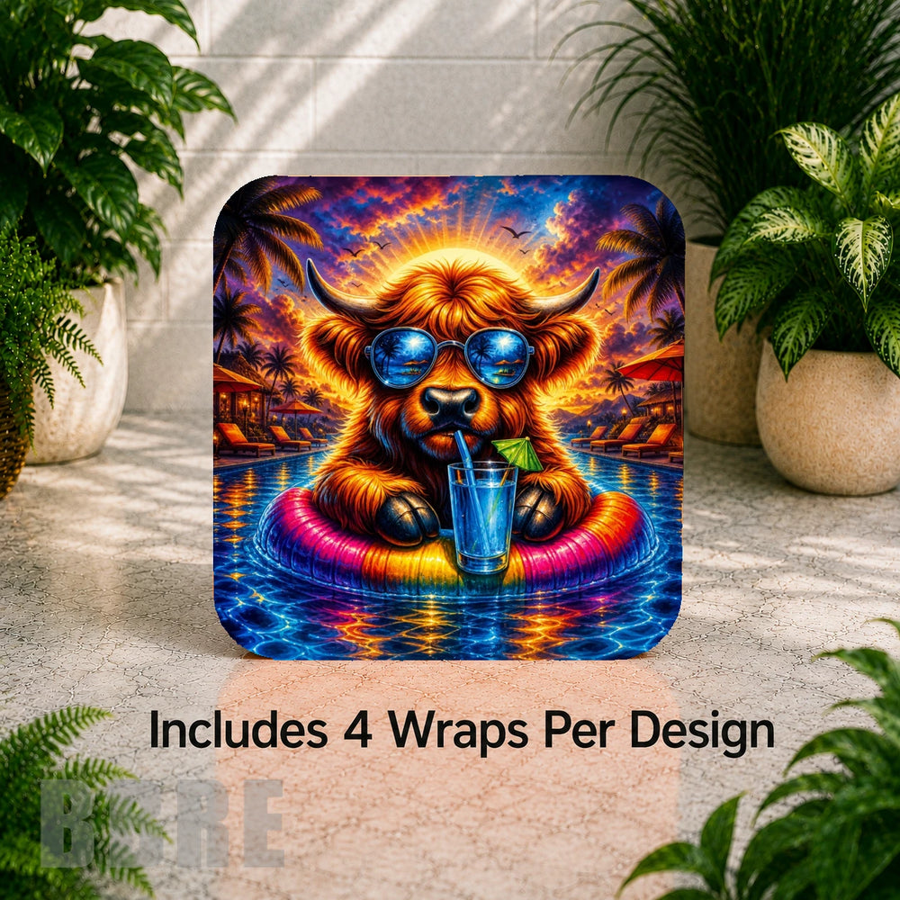 Chill Highland Cow Digital Clock Transfer