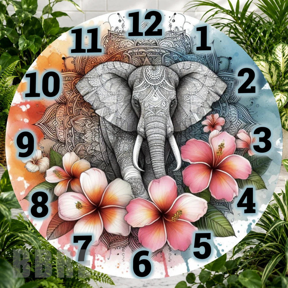 Elephant Floral Clock Sublimation Wrap,
