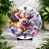 Floral Highland Cow Clock Mockup,