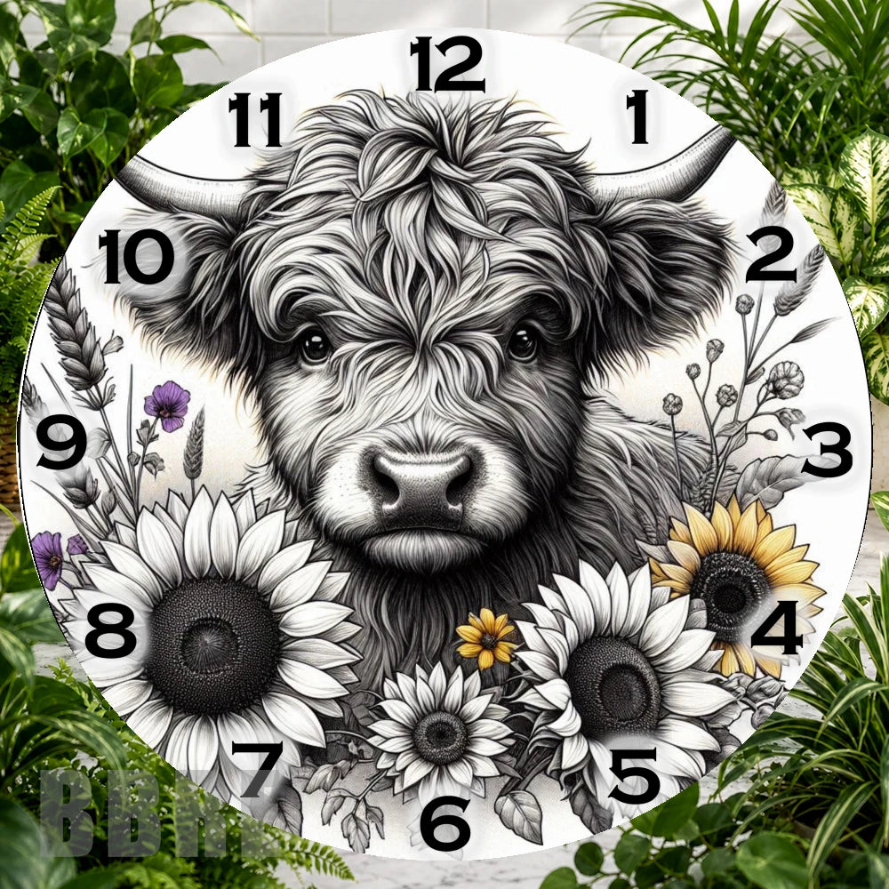 Floral Highland Cow 2 Clock Sublimation Wrap,