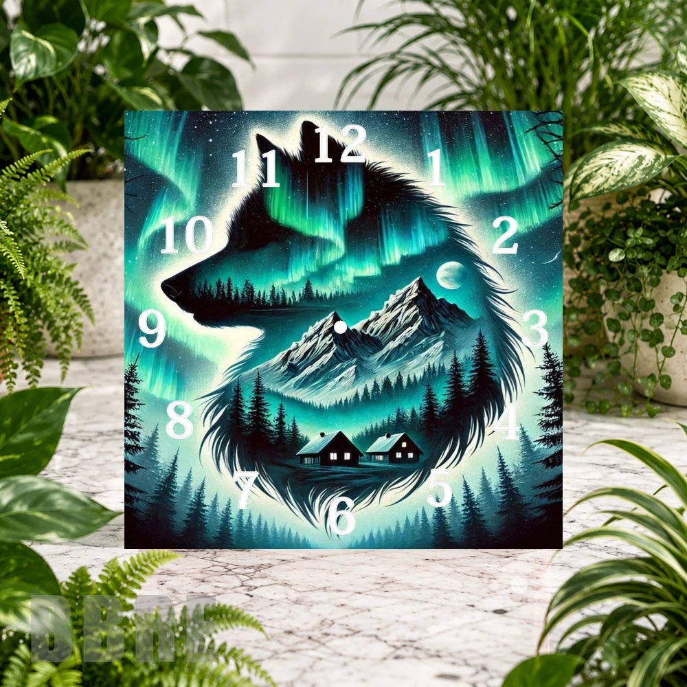 Wolf Aurora Clock Sublimation Wrap