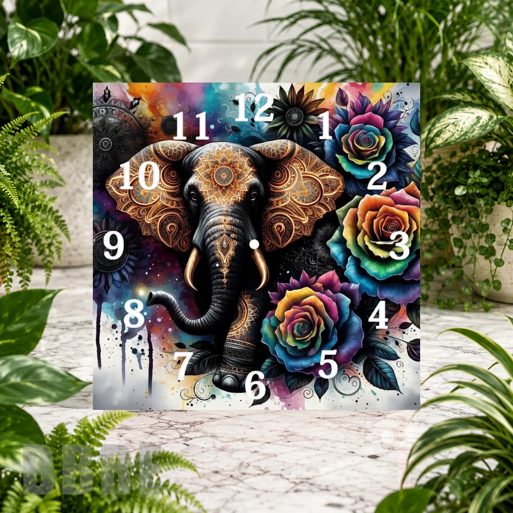 Elephant Floral Clock Sublimation Wrap