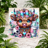 Floral Highland Cow Clock Sublimation Wrap