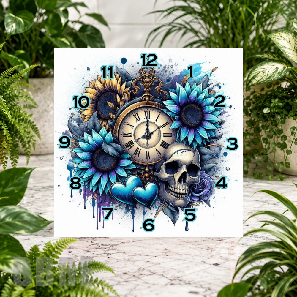 Floral Skull 3 Clock Sublimation Wrap
