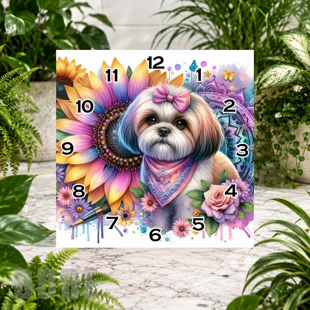 Floral Puppy 2 Clock Sublimation Wrap