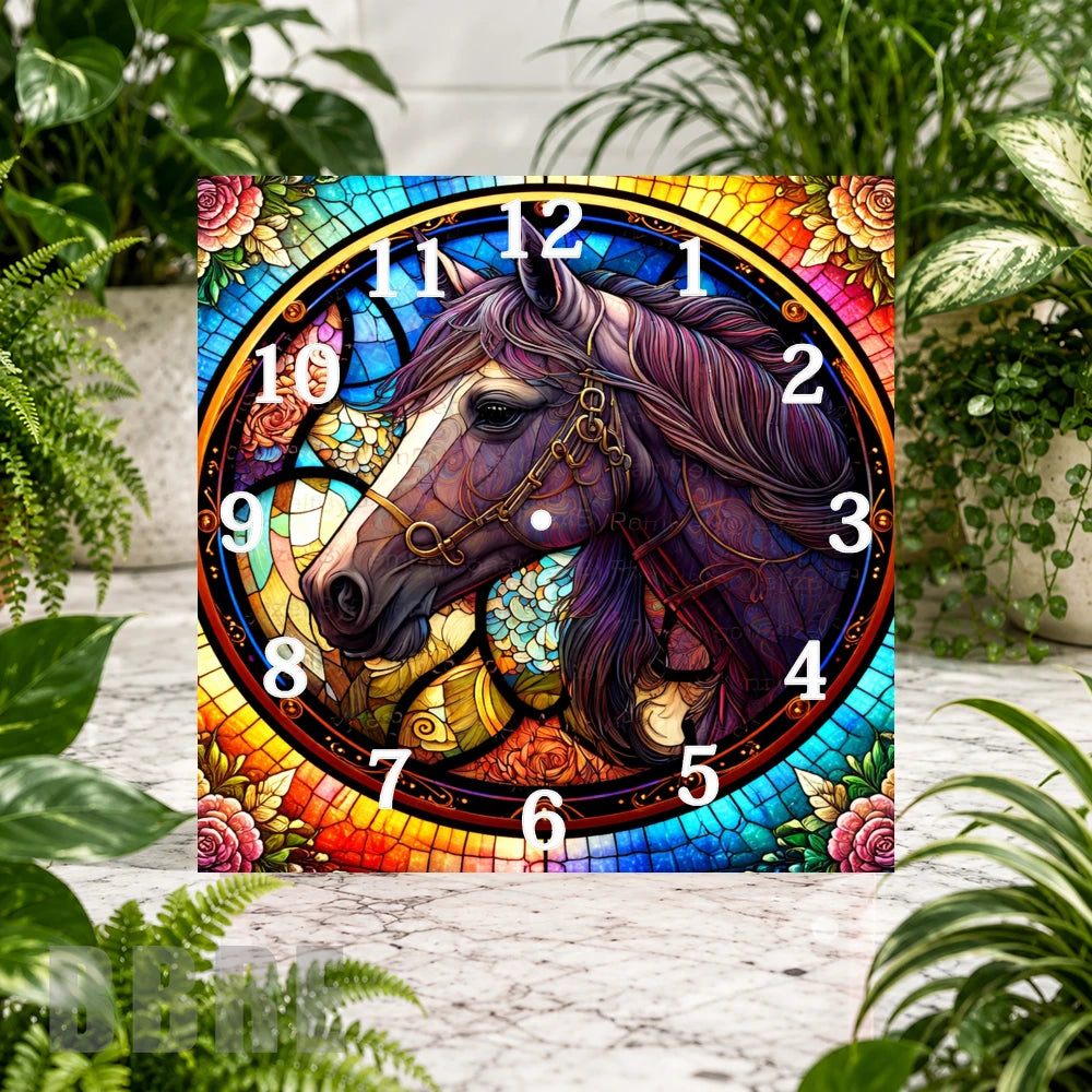 Stained Glass Horse Clock Sublimation Wrap