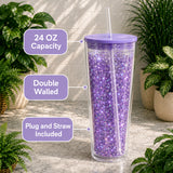 24 OZ Snowglobe Tumbler With Colored Lid