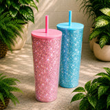 24 OZ Snowglobe Tumbler With Colored Lid
