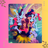 Colorful butterfly-shaped objects on a vibrant, abstract background