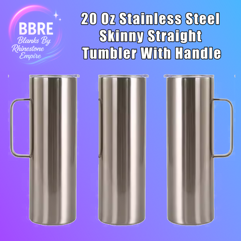 20 Oz Stainless Steel Skinny Straight Tumbler With Handle Double Walled, With Slide Lid