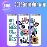 Cute Cow 20 OZ Sublimation Transfer