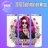 Three tumblers with a design of a woman with pink hair and flowers, featuring BBRE Blanks By Rhinestone Empire branding.