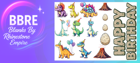 Birthday Dinosaurs UV-DTF Element Sheet