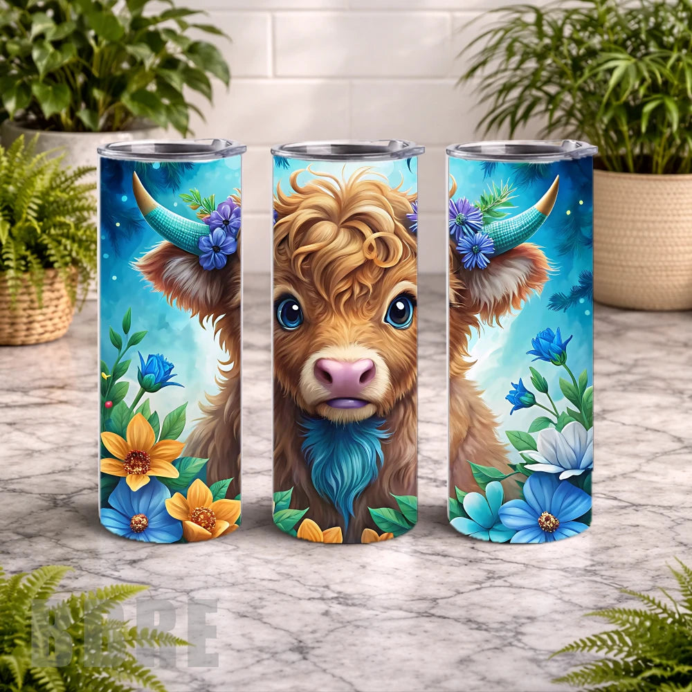 Floral Highland Cow 15 OZ Straight Wrap