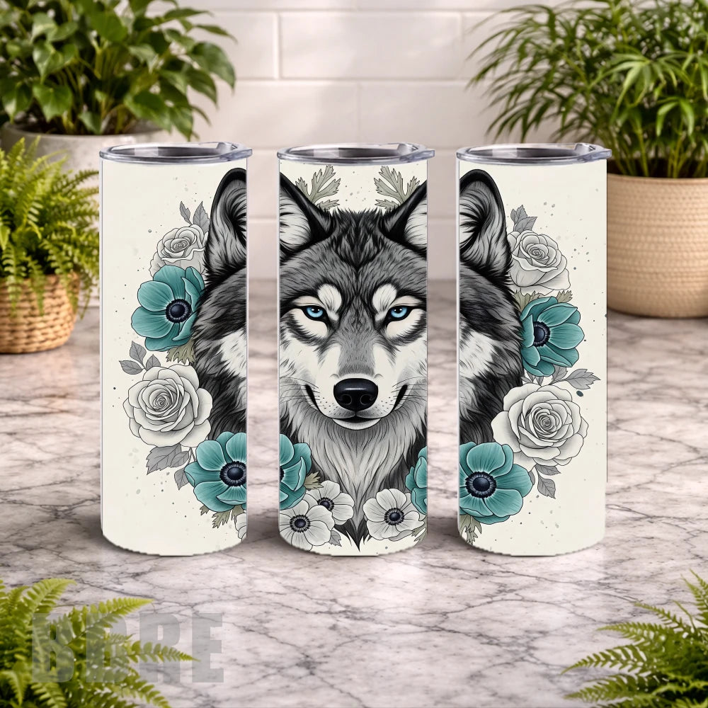 Wolf Floral 15 OZ Straight Wrap