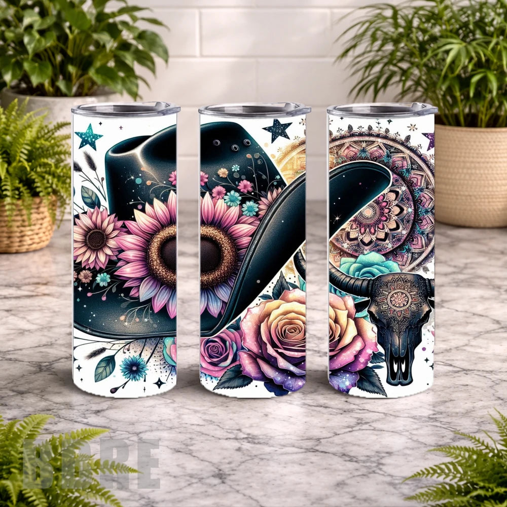 Floral Cowboy Hat 2 15 OZ Straight Wrap