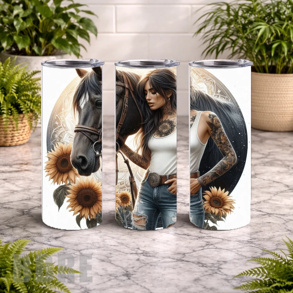 Horse And Sunflowers 15 OZ Straight Wrap