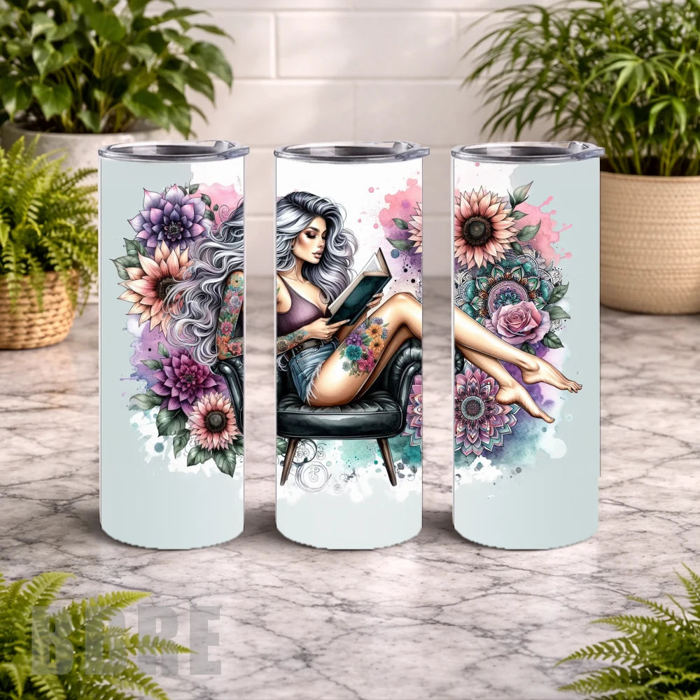Floral Reading 20 OZ Wrap Mockup