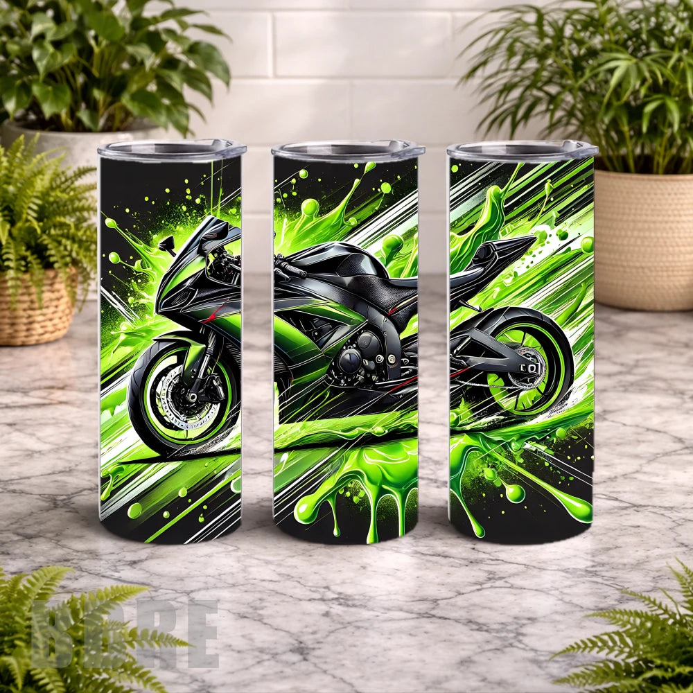 Green Motorcycle 20 OZ Wrap Mockup