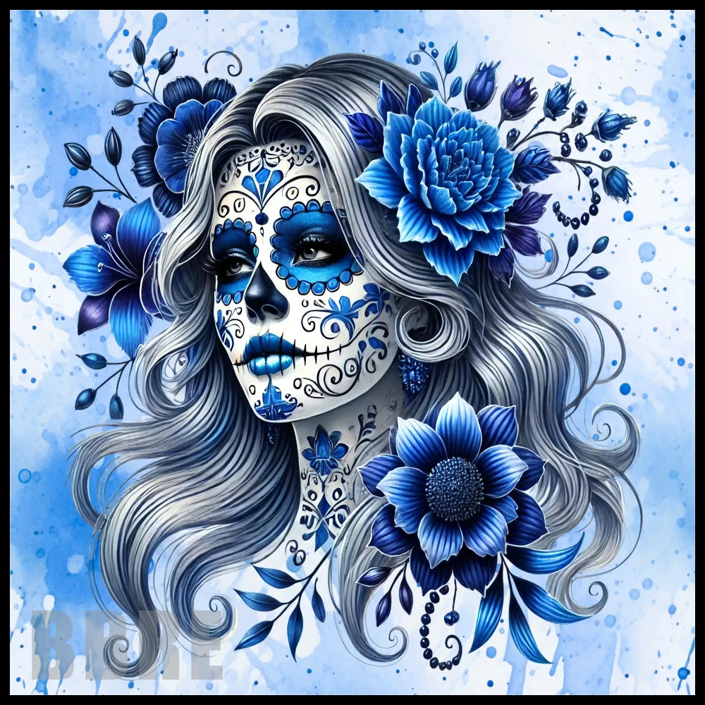 Blue Floral Skull 20 OZ Sublimation Wrap
