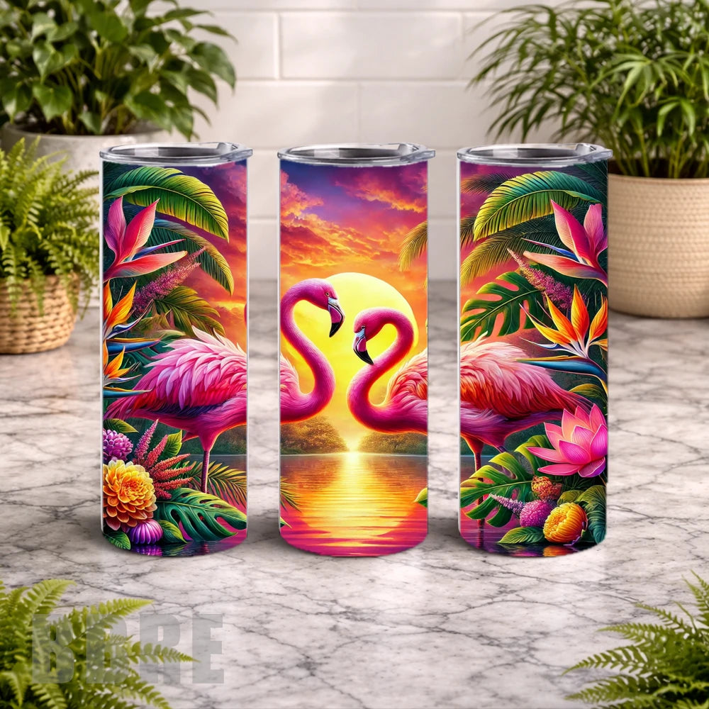 Tropical Flamingos 20 OZ Wrap Mockup