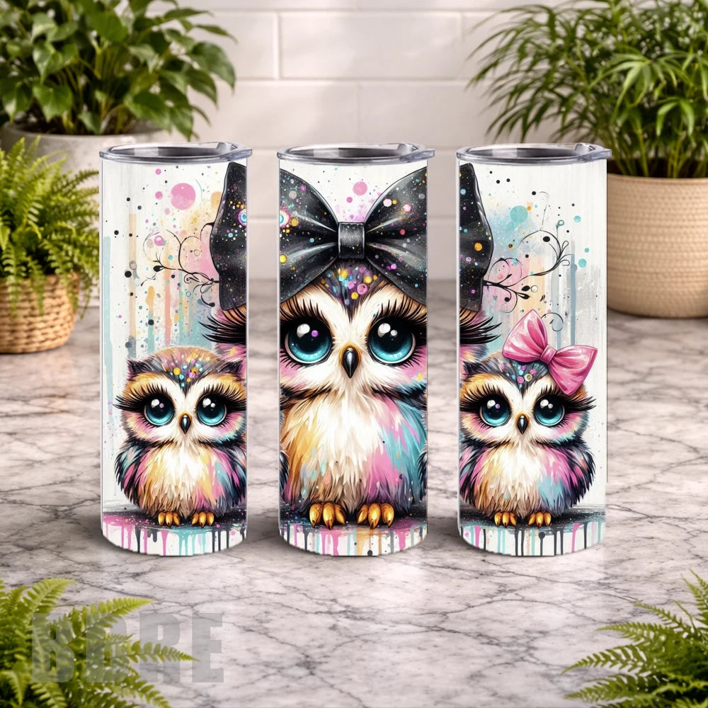 Colorful Owls 4 20 OZ Wrap Mockup