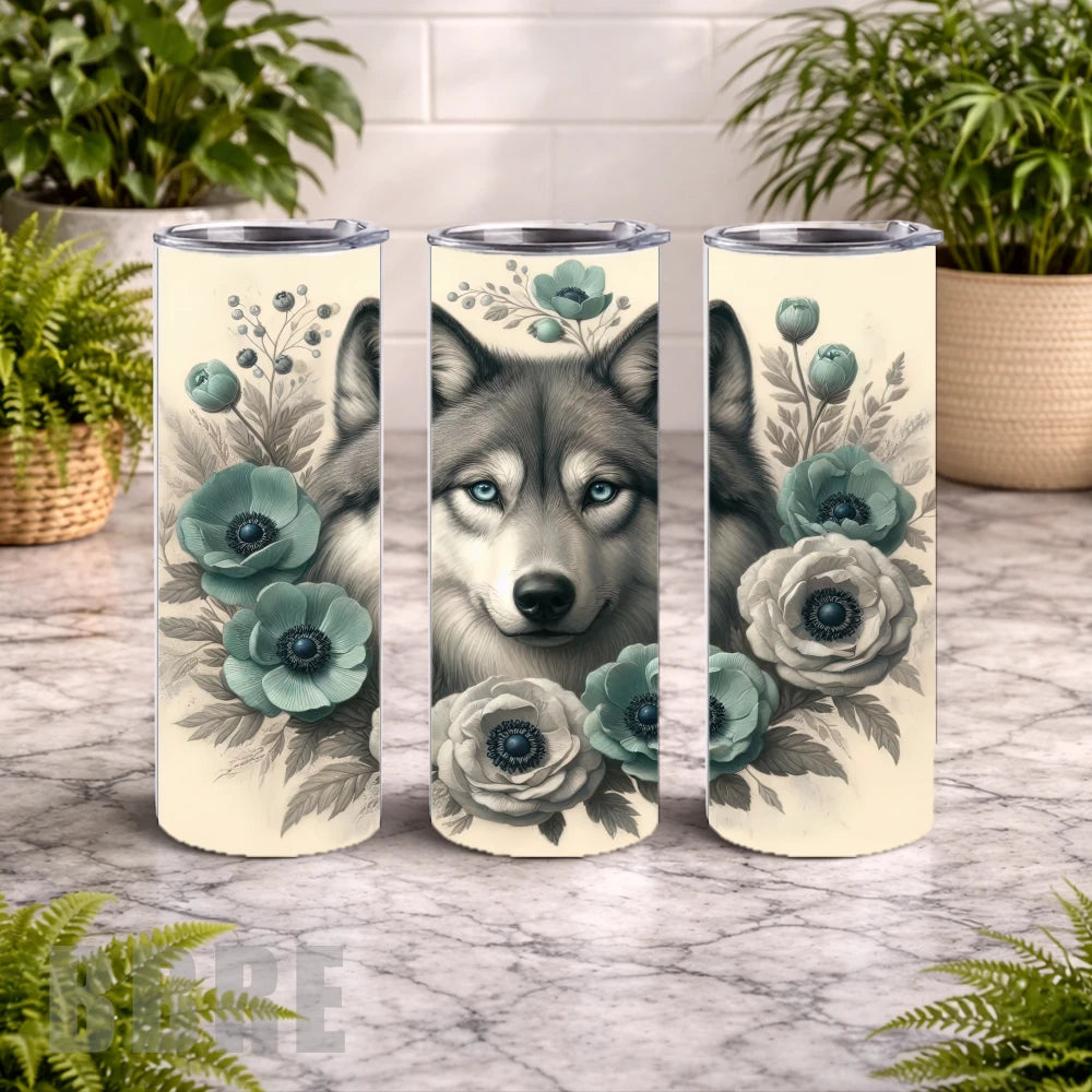 Wolf Floral 2 20 OZ Wrap Mockup