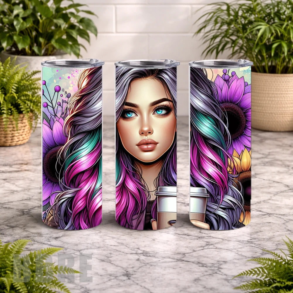 Colorful Hair 20 OZ Wrap Mockup