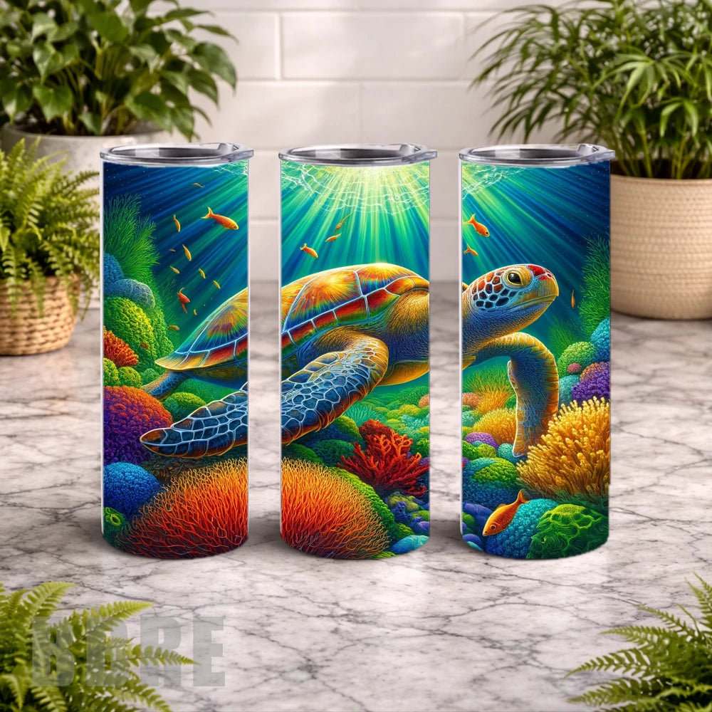 Colorful Sea Turtle 20 OZ Wrap Mockup