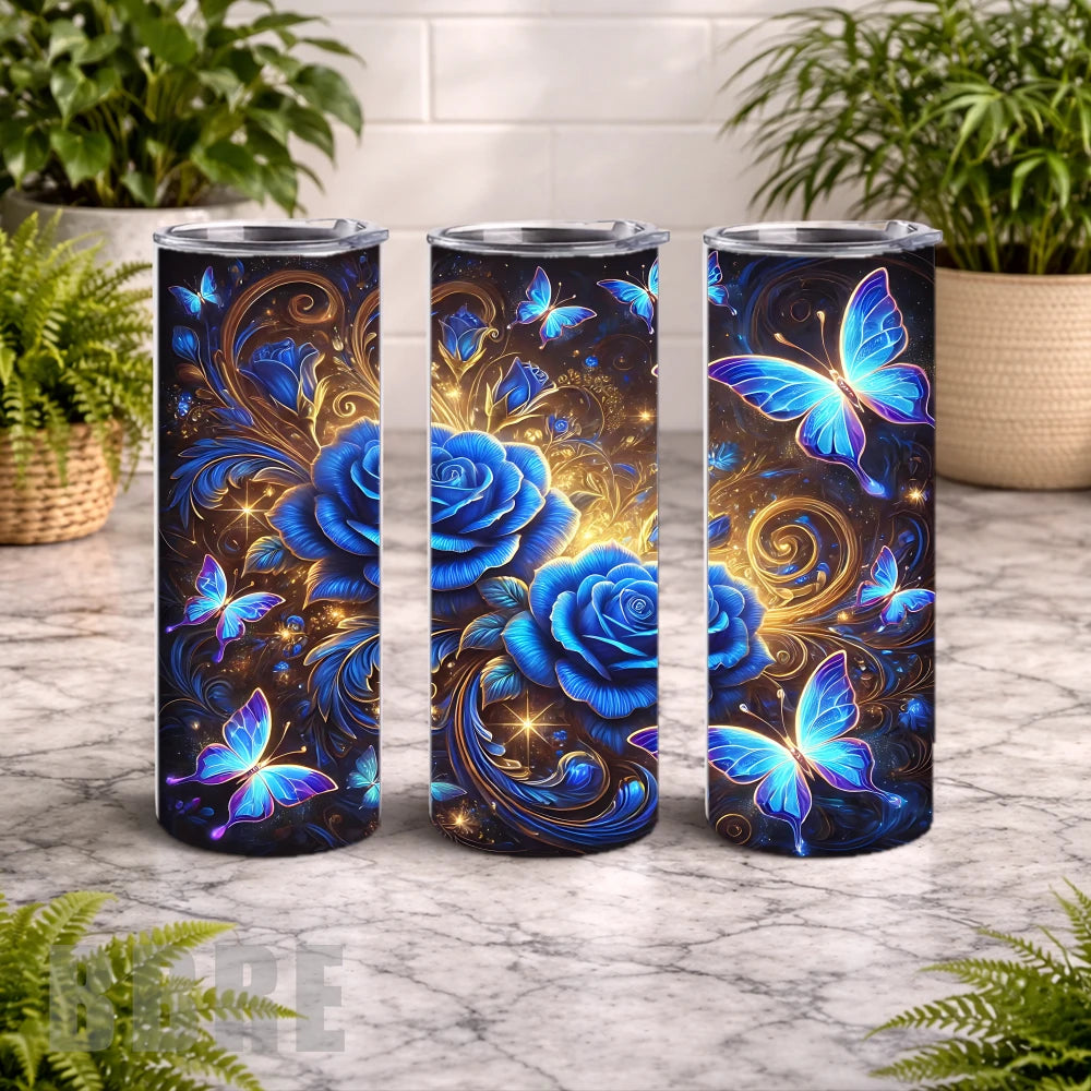 Blue Floral 2 20 OZ Wrap Mockup