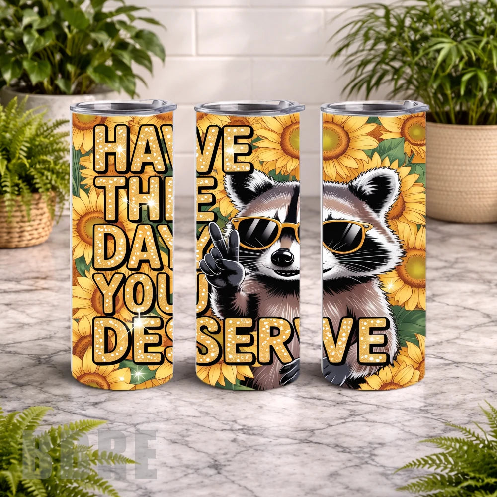 Raccoon Sunflowers 2 20 OZ Wrap Mockup
