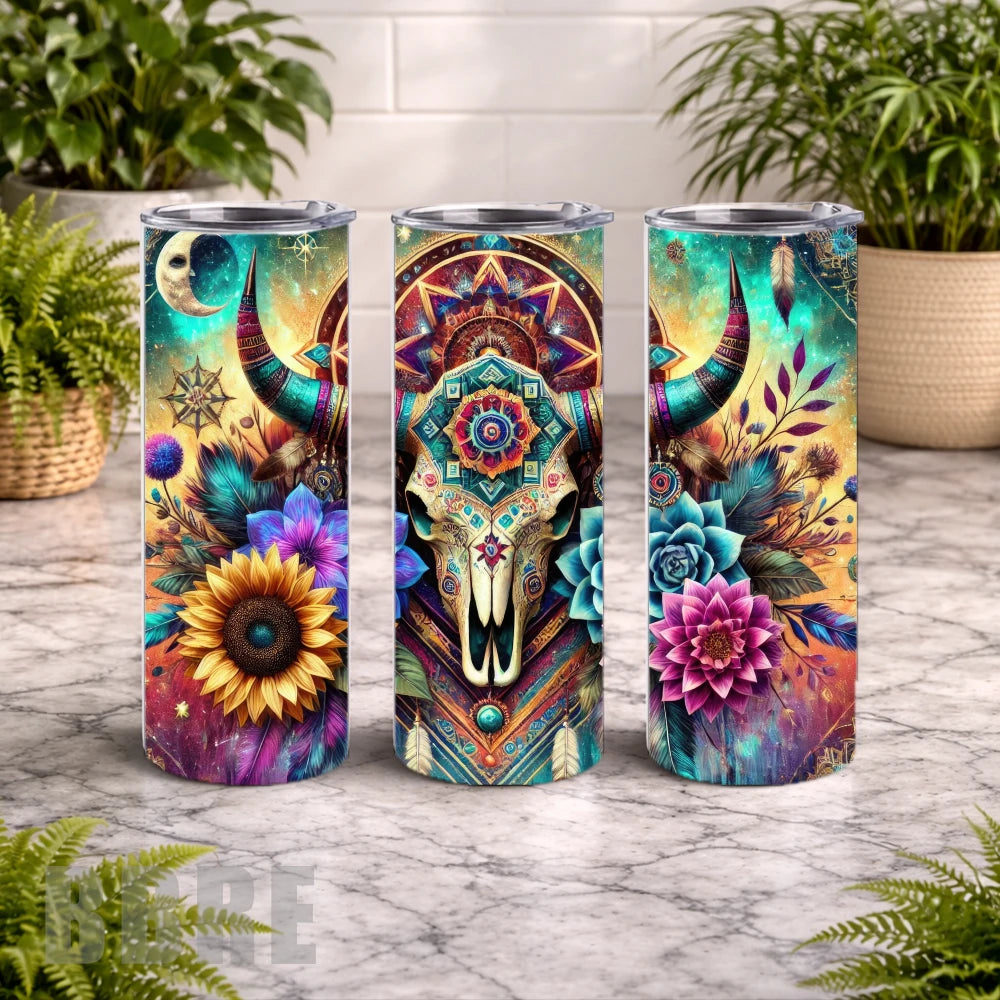Boho Bull Skull 20 OZ Wrap Mockup
