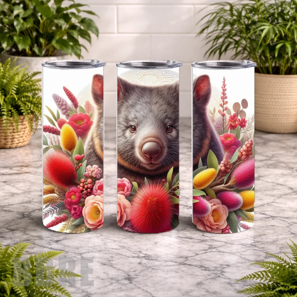 Floral Wombat 20 OZ Wrap Mockup