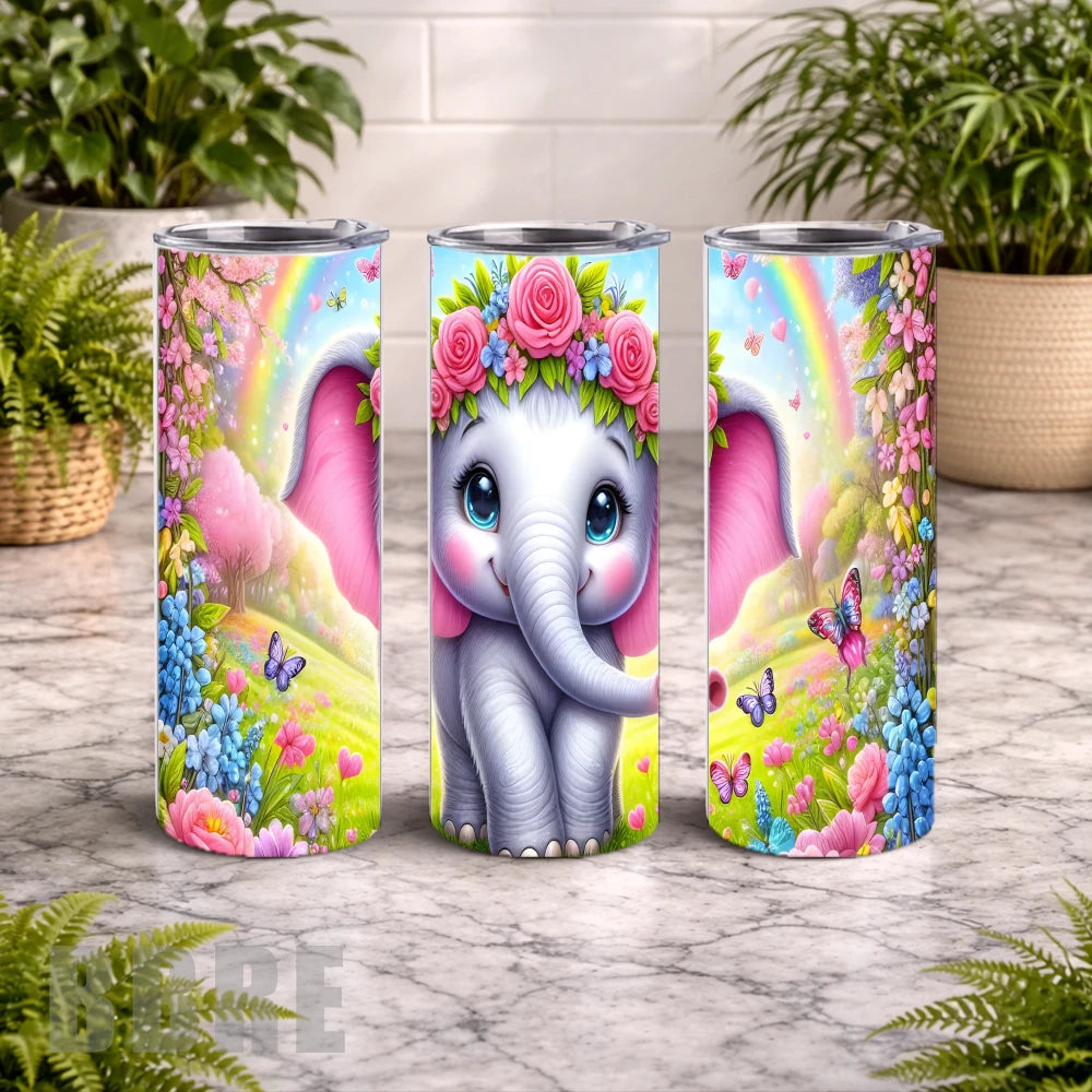 Floral Elephant 3 20 OZ Wrap Mockup