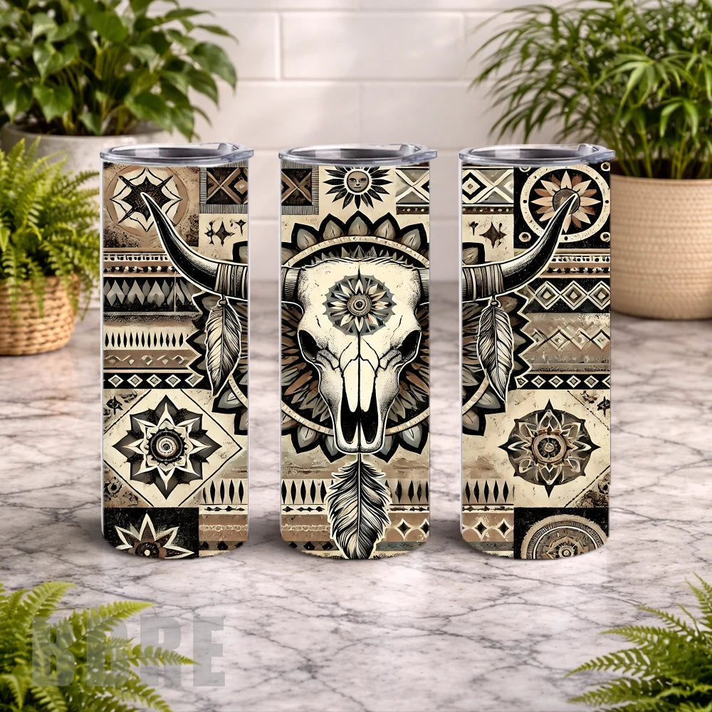 Tribal Skull 3 20 OZ Wrap Mockup