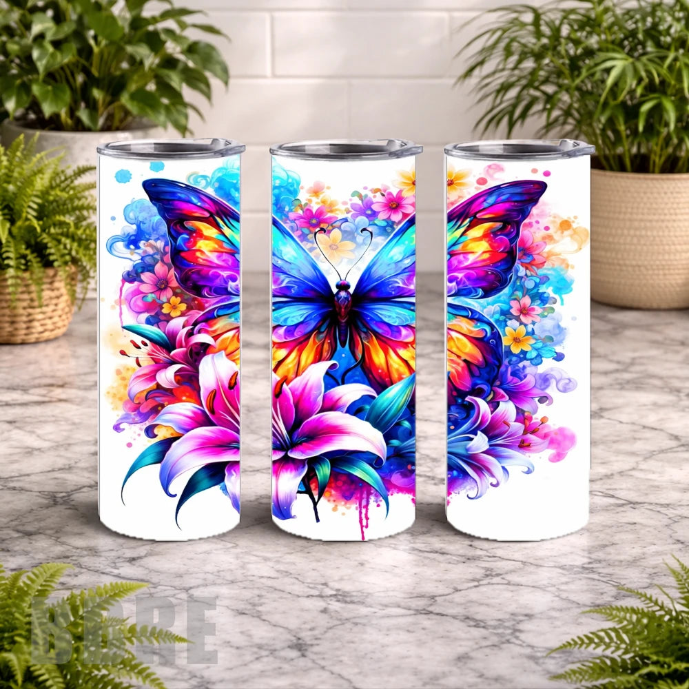 Colorful Butterfly 3 20 OZ Wrap Mockup