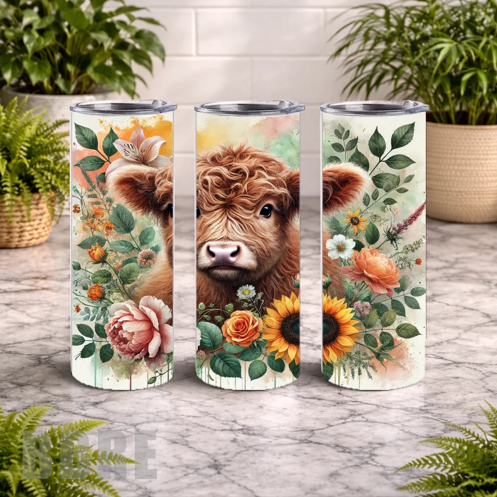 Floral Cow 3 20 OZ Wrap Mockup