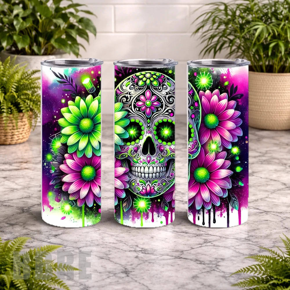 Floral Skull 28 20 OZ Wrap Mockup