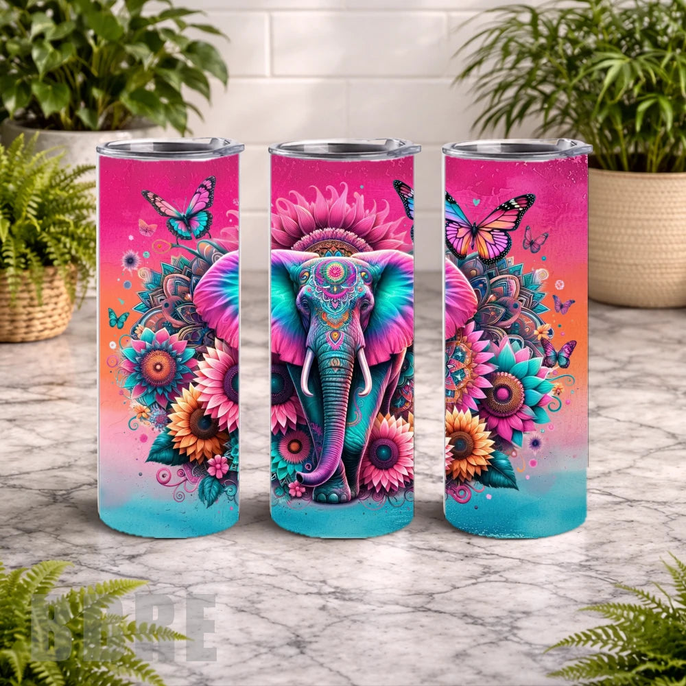 Colorful Elephant 3 20 OZ Wrap Mockup
