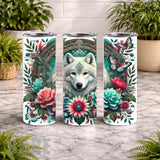 Wolf Floral 4 20 OZ Wrap Mockup