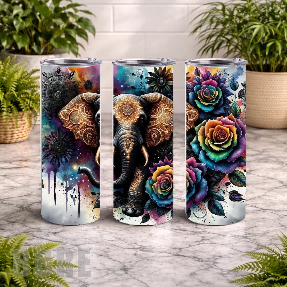 Elephant Floral 2 20 OZ Wrap Mockup
