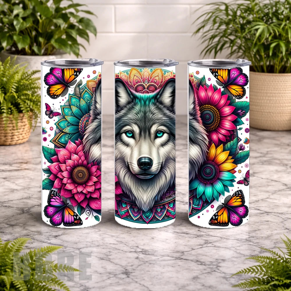 Wolf Floral 5 20 OZ Wrap Mockup