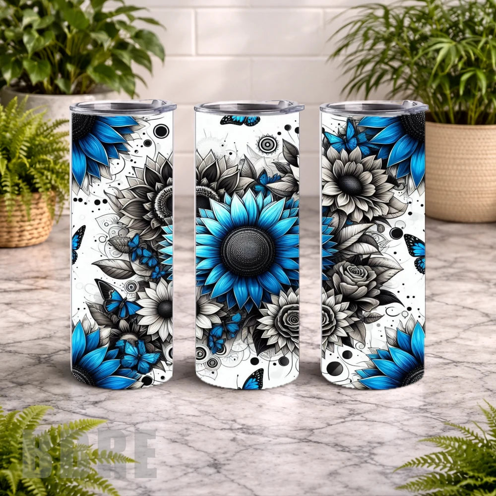 Blue Floral 3 20 OZ Wrap Mockup
