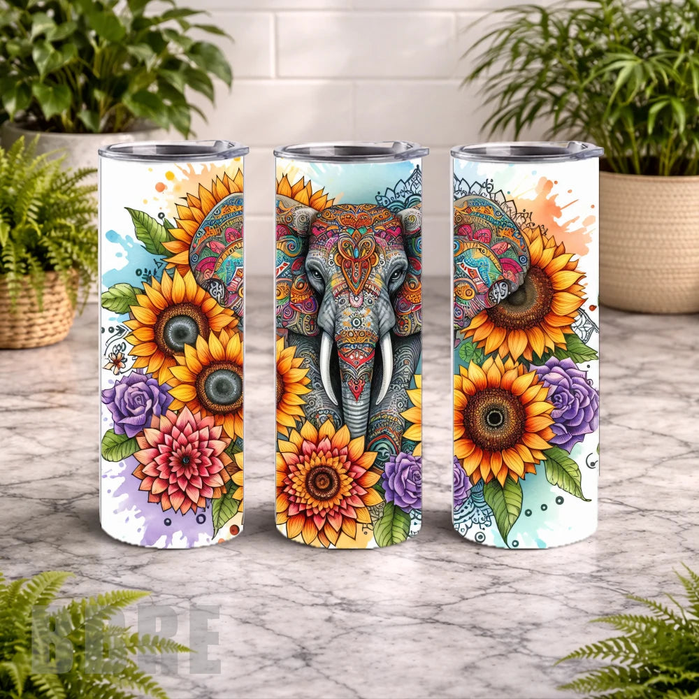 Elephant Floral 3 20 OZ Wrap Mockup
