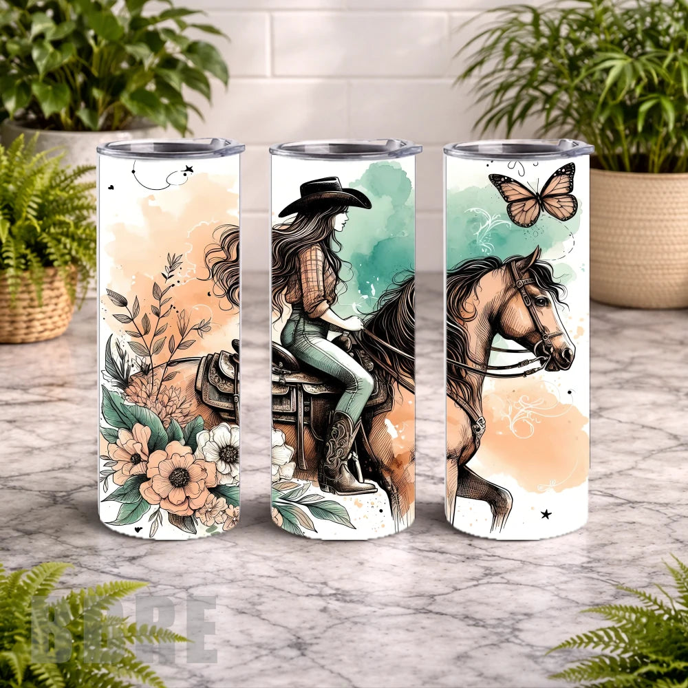 Cowgirl Riding 20 OZ Wrap Mockup